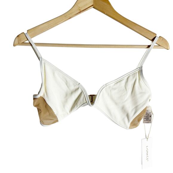 L*Space Macey White V Underwire Mesh Ribbed Bralette Bikini Swimsuit Top Size L - Picture 4 of 9